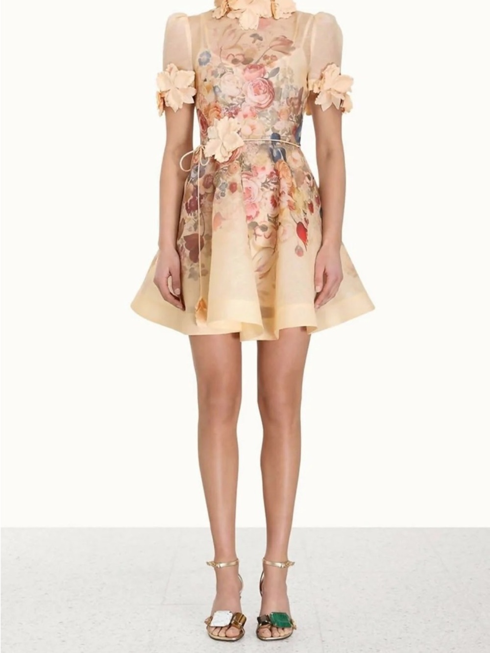 Zimmermann Peach Floral Mini Dress with 3D Petal Accents - Picture 3 of 6